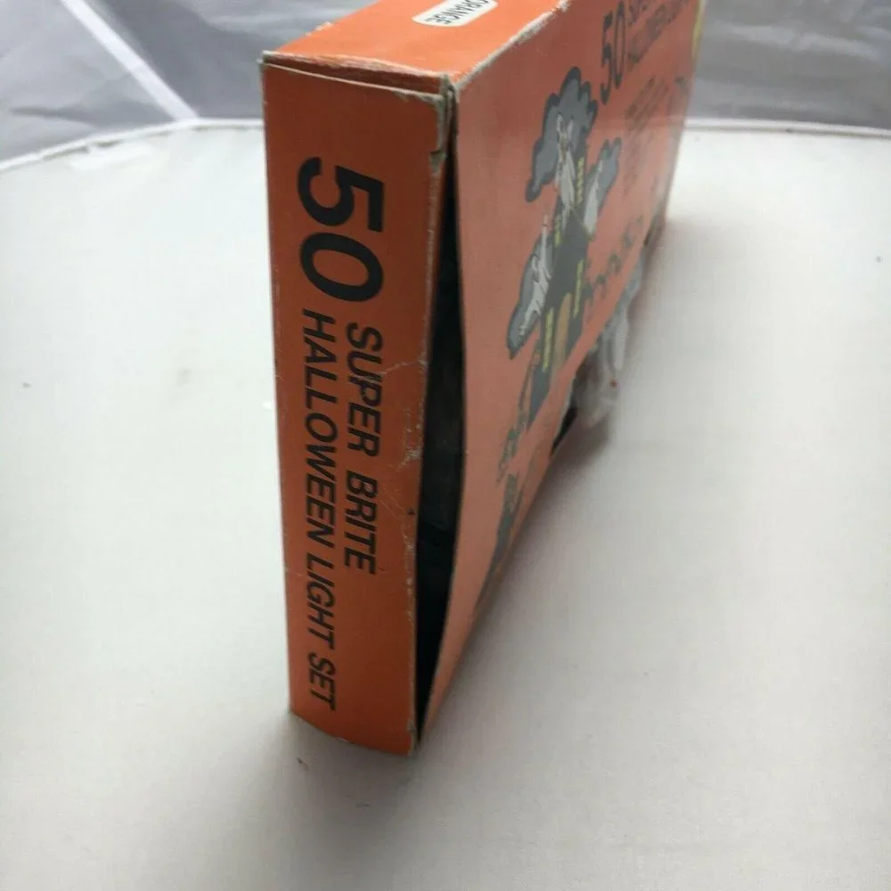 50 Super Brite Orange Halloween Light Set Indoor Outdoor Steady Or Flashing 24ft